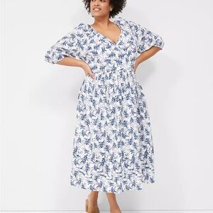 Lane Bryant Blue and White Floral Midi Dress